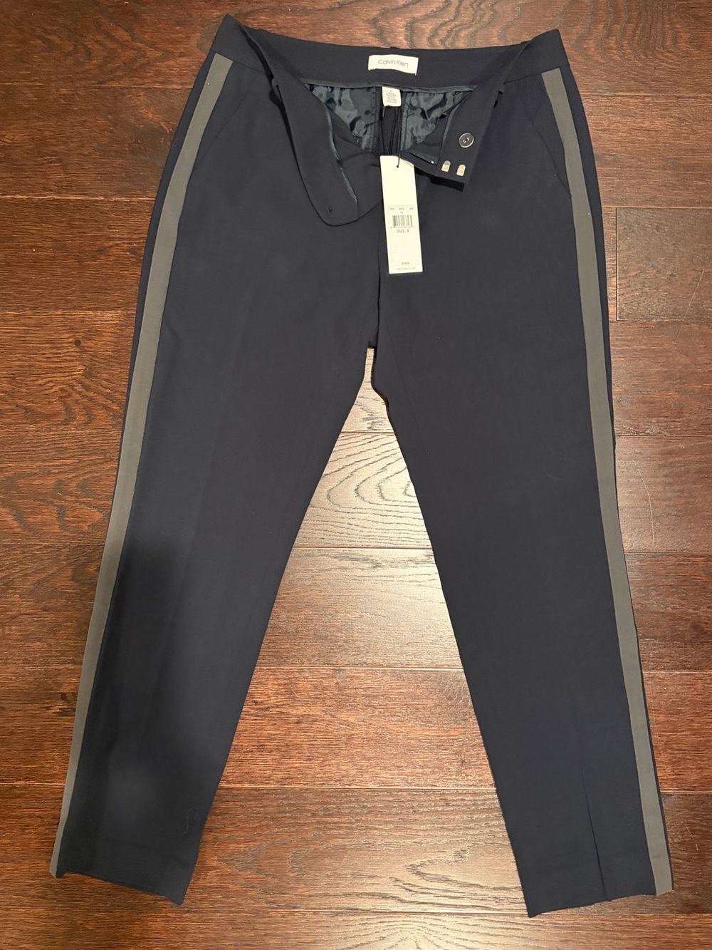 Calvin Klein Navy Trousers with Gray Side Stripe
